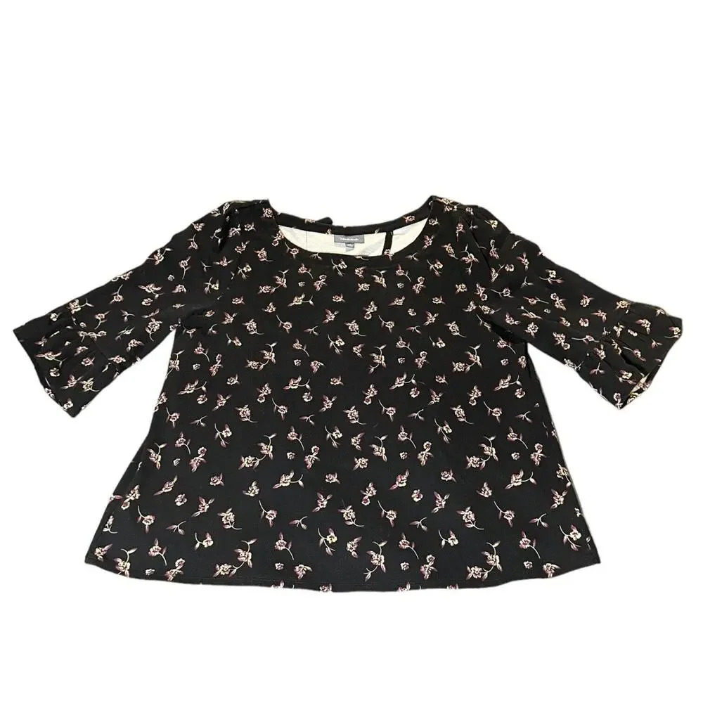 ModCloth Spiffed-Up Sunday Pullover Top Black Floral Back Wrap Bow Tie Size XL